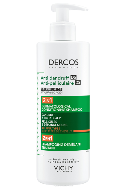 VICHY DERCOS Anti Dandruff  DS Szampon przeciwłupieżowy z odżywką dla każdego typu włosów 390 ml