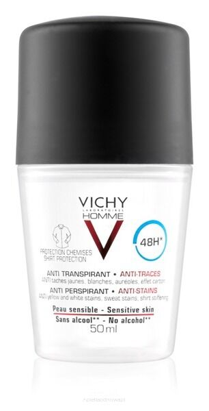 VICHY HOMME DEO ROLL-ON 48 H Antyperspirant przeciw plamom 50 ml