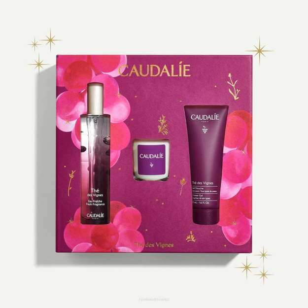 CAUDALIE The des Vignes ZESTAW Woda Orzeźwiająca 50 ml + Żel pod prysznic 50 ml + Świeca zapachowa 35 g