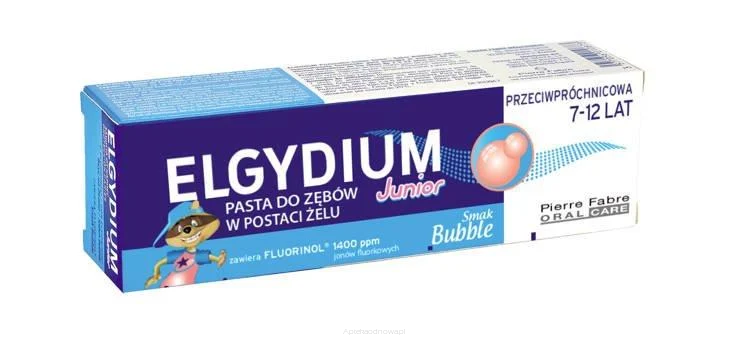 ELGYDIUM Junior Przeciwpróchnicowa pasta do zębów w żelu 7 - 12 lat smak Bubble pasta 50 ml