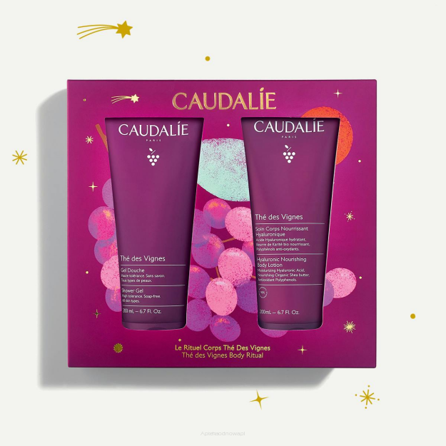 CAUDALIE The des vignes ZESTAW Nawilżający balsam do ciała z kwasem hialuronowym 200 ml + Żel pod prysznic 200 ml