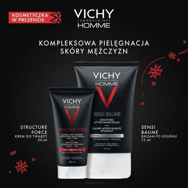 VICHY HOMME ZESTAW Krem do twarzy 50 ml + Balsam po goleniu 75 ml + Kosmetyczka