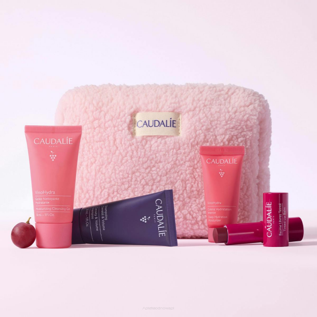 CAUDALIE VinoHydra ZESTAW Nawilżający żel myjący 30 ml + Krem intensywne nawilżenie 15 ml + Koloryzujący balsam do ust 4,5 g + Szampon nadający gęstość i objętość 30 ml