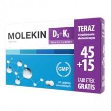 Molekin D3 + K2, 2000 j.m., 60 tabletek powlekanych, 45 + 15 tabletek Gratis!