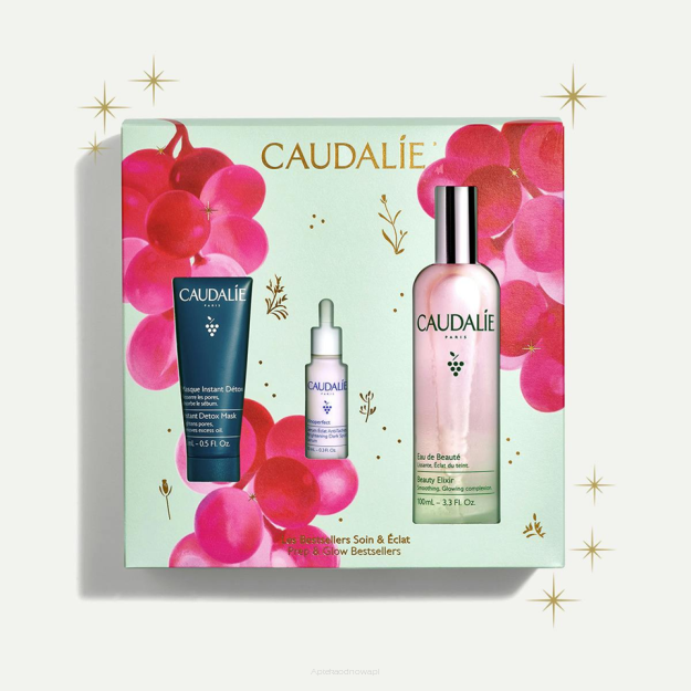 CAUDALIE Woda rozświetlająca Zestaw  Woda 100 ml + Maseczka Detox 15 ml +Vinoperfect serum10 ml