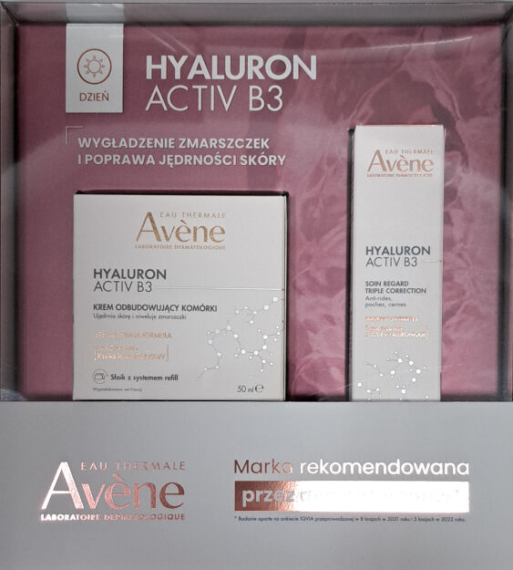 AVENE HYALURON ACTIV B3 ZESTAW Krem odbudowujący komórki 50 ml + Krem pod oczy o podwójnym działaniu korygującym 15 ml